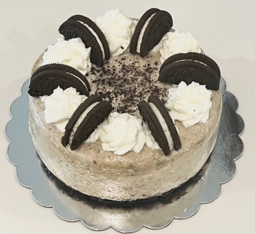 A creamy oreo flavored cheesecake with an oreo crust decorated with homemade whipped cream and Oreos. $60 serving 8-10 people.